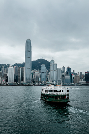 Hong Kong, China - December 22 2023: Hong Kong water taxi is waiting for passengers to board. This route is the first water transportation in Hong Kong to operate in the \
