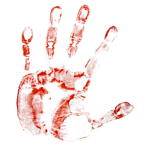 istock Human Hand Bloody Print Isolated On White Background 1214857374
