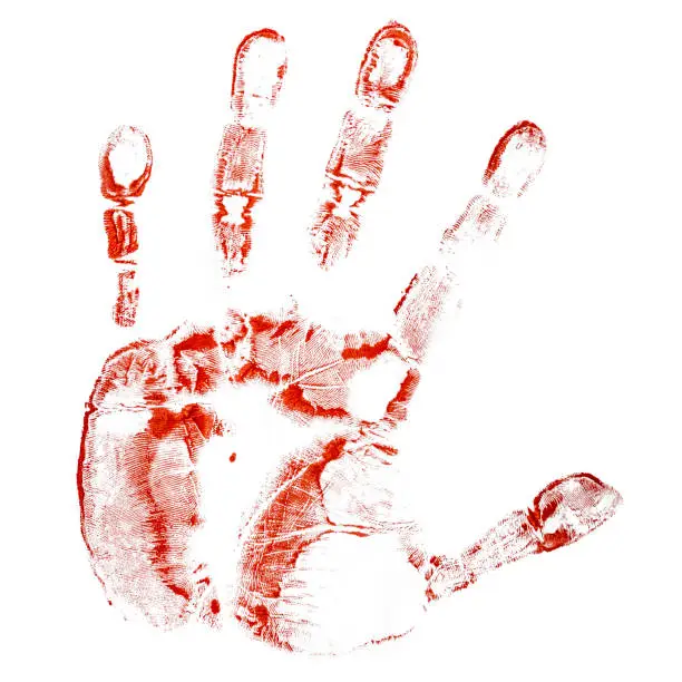 Photo of Human Hand Bloody Print Isolated On White Background