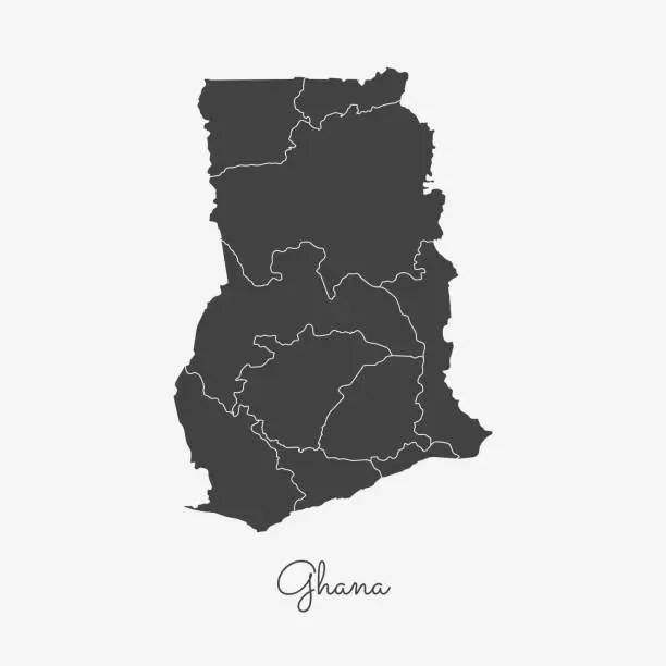 Vector illustration of Ghana region map: grey outline on white background.