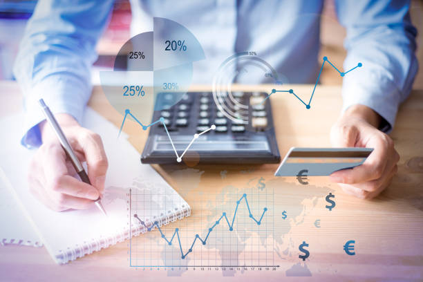 istock Woman holding credit card with financial analysis graphs 1214863687
