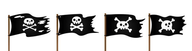 4 пиратский флаг с черепом jolly rogeras и скрещивания костей плоским стилем дизайн вектор иллюстрации коллекции набор изолированных на белом фо� - pirate corsair cartoon danger stock illustrations
