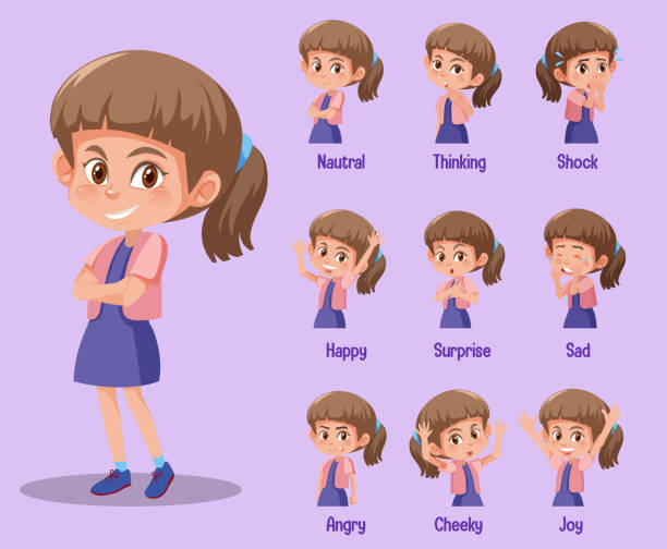 istock Set of cute girl with different expressions on her face 1214869674
