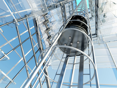 Lift against the backdrop of a modern building.,3d render.