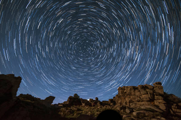 Star trails over iceberg beams in China