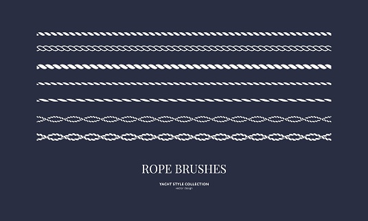 Nautical rope brushes set. Seamless pattern. Yacht style design. Vintage decorative elements. Template for prints, cards, fabrics, covers, menus, banners, posters and placard. Vector illustration.