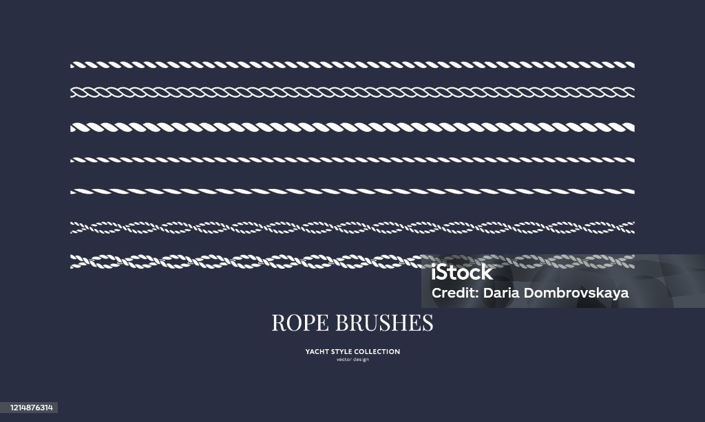 Set of nautical rope brushes Nautical rope brushes set. Seamless pattern. Yacht style design. Vintage decorative elements. Template for prints, cards, fabrics, covers, menus, banners, posters and placard. Vector illustration. Rope stock vector