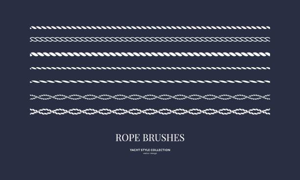 Set of nautical rope brushes Nautical rope brushes set. Seamless pattern. Yacht style design. Vintage decorative elements. Template for prints, cards, fabrics, covers, menus, banners, posters and placard. Vector illustration. frame border icons stock illustrations