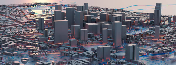 istock 3D Rendering. Low poly city views. urban technology concepts. 1214881793