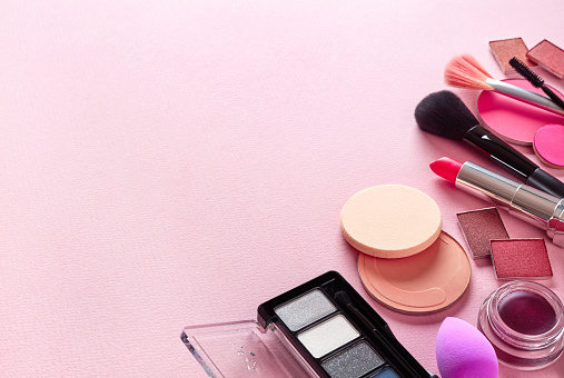 Organic Cosmetics For Makeup Banner On Light Pink Background Stock Photo -  Download Image Now - iStock