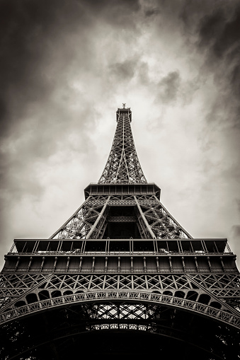 The Eiffel Tower in a cloudy day