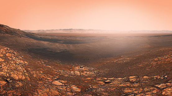 Panorama on red planet Mars surface. This image elements furnished by NASA.