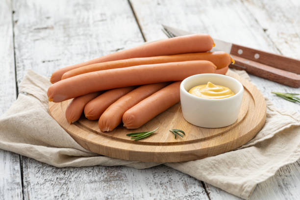 Raw Frankfurter Sausages With Mustard Stock Photo - Download Image Now - Hot  Dog, Vienna Sausage, German Culture - iStock