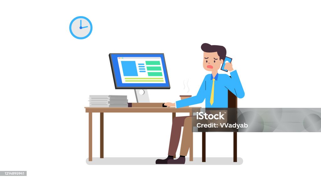 Doanh Nhân Làm Việc Chăm Chỉ Khái Niệm Cartoon Business Man Làm Việc Trên Pc Tại Bàn Làm Việc Hình Minh Họa Vector Doanh Nhân Trẻ Nhấn Mạnh Gọi Điện Thoại Di Doanh Nhân Làm Việc Chăm Chỉ Khái Niệm Cartoon Business Man Làm Việc Trên Pc Tại Bàn Làm Việc Hình Minh Họa Vector Doanh Nhân Trẻ Nhấn Mạnh Gọi Điện Thoại Di
