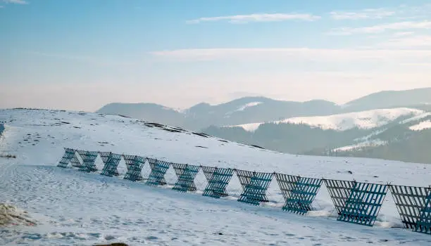 Safety fences against snow storm, Cindrel mountains, Paltinis, Romania