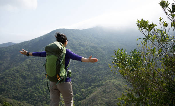 istock Successful hiker enjoy the view on mountian top 1214898279