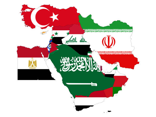 illustrations, cliparts, dessins animés et icônes de carte des pays du moyen-orient avec le drapeau national - oman flag national flag symbol