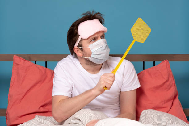 istock Young caucasian man holding a fly swatter 1214901536
