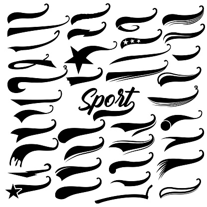Texting tails. Typography tails shape for football or athletics sport team sign text