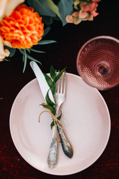 istock Cutlery in rustic style is decorated with floral arrangements 1214904274