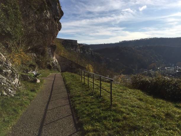 looking down towards besançon and the doubs river from the citadel of besançon, france - european culture ancient architecture still life imagens e fotografias de stock