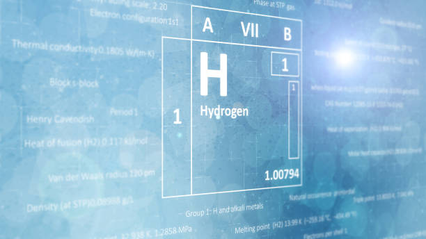 istock Elemental hydrogen concept from the periodic table of chemical elements. Light blue background. 1214904380