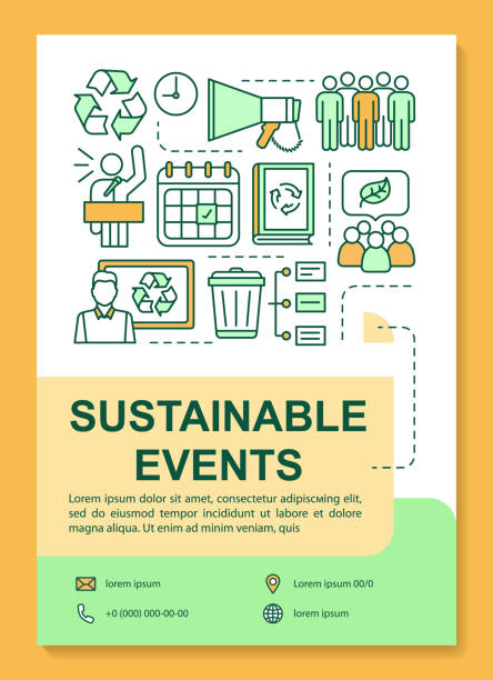 ilustrações, clipart, desenhos animados e ícones de layout de pôster sustentável do evento. reunião de proteção ambiental. banner, livreto, design de impressão de folhetos com ícones lineares. evento de desperdício zero. layouts de página de folhetos vetoriais para folhetos publicitários - poster advertise protest presentation