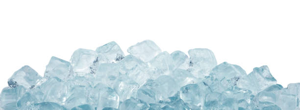 Close up clear ice cubes over white background Close up clear ice cubes and rocks isolated on white background, low angle side view giant cube stock pictures, royalty-free photos & images