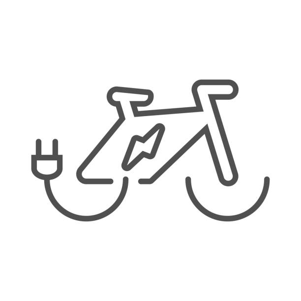 ilustrações de stock, clip art, desenhos animados e ícones de electric bike on a rechargeable battery icon in flat style.vector illustration. - human powered vehicle flash