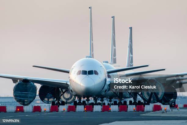 Airlines Coronavirus Grounded Airplanes Lot Polish Stock Photo - Download Image Now