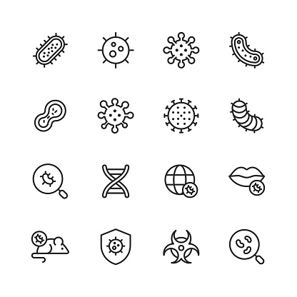 16 Virus and Bacteria Outline Icons.