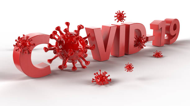istock red COVID-19 word with the virus cells (clipping path) 1214916122
