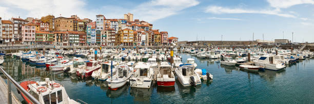 istock Colorful harbor and buildings panoramic view in Bermeo. Spain 1214916236