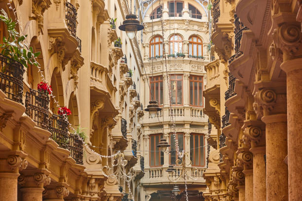 istock Classic antique buildings facades passageway in Albacete. Spain 1214916903