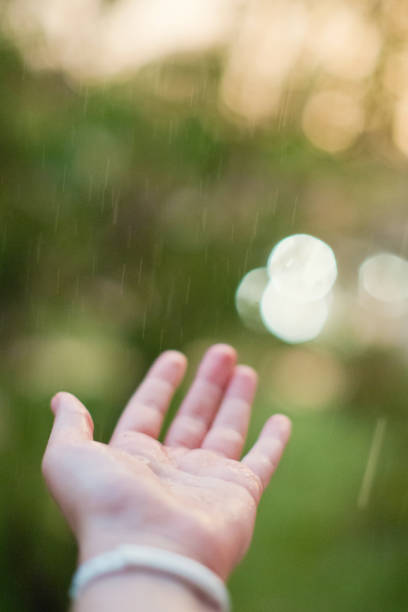 istock Woman's hand catch the rain drops. 1214918582