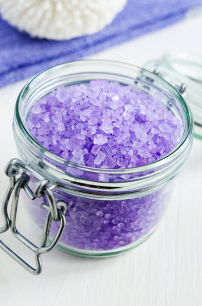 istock Purple bath salt (foot soak) in the glass jar. 1214919248
