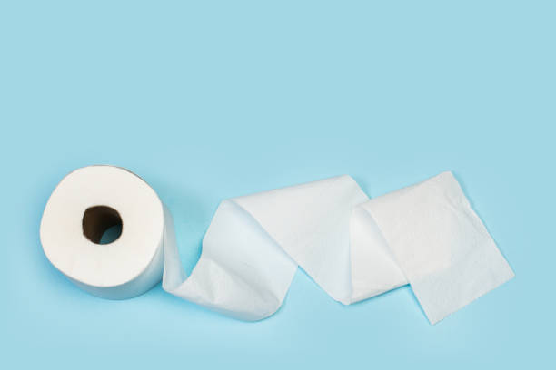 istock Toilet paper roll on a light blue background 1214919411