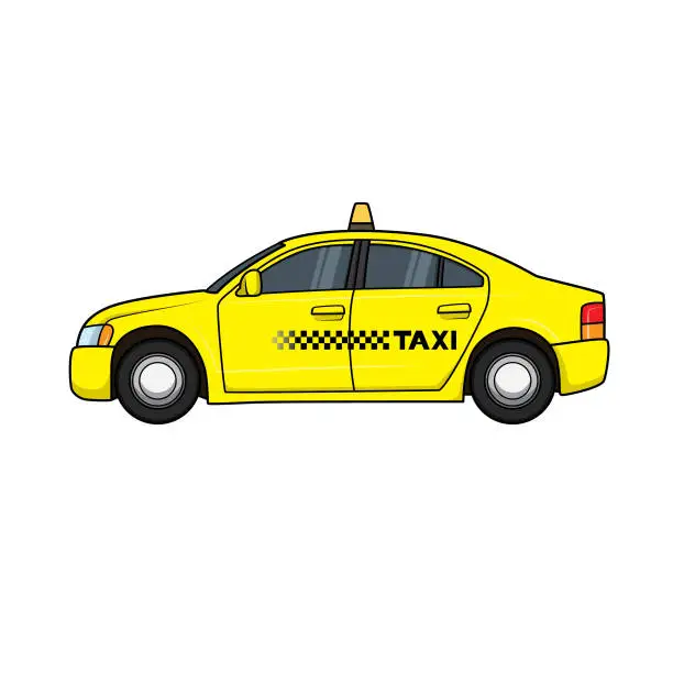 Vector illustration of Vector illustration of Yellow Taxi isolated on white background.