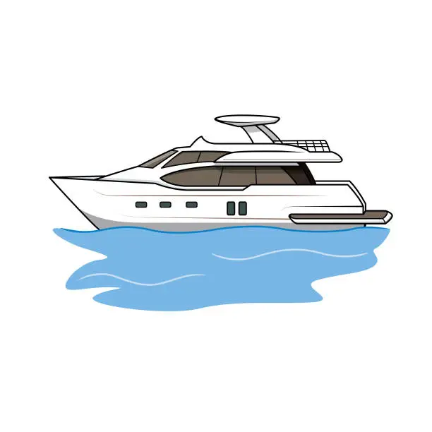 Vector illustration of Vector illustration of White Yacht isolated on white background.