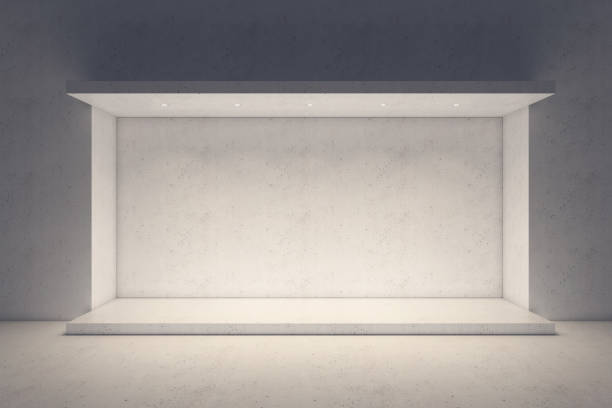 istock empty showcase of a shop in the evening light 1214922660
