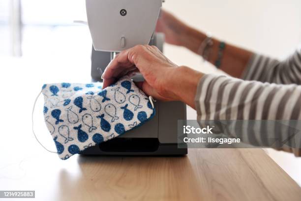 Woman Sewing Homemade Protective Mask Stock Photo - Download Image Now - DIY, Sewing, Homemade