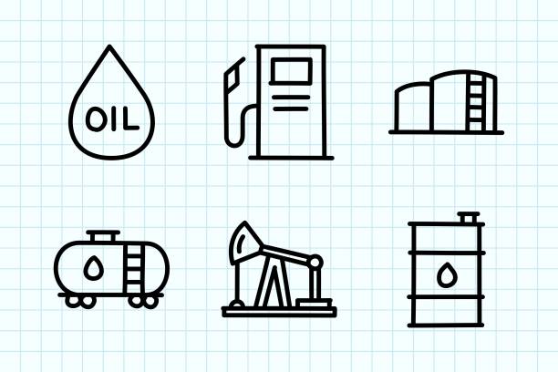 ilustrações de stock, clip art, desenhos animados e ícones de oil industry doodle drawing - oil drum barrel fuel storage tank container