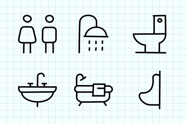 illustrations, cliparts, dessins animés et icônes de dessin de doodle de salle de bains - shower silhouette women people