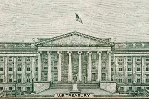 Banknote Drawing of US Treasury Department Washington DC