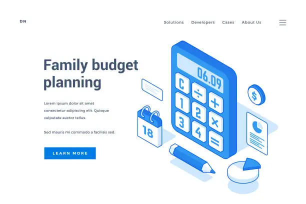 Vector illustration of Web banner for family budget planning service