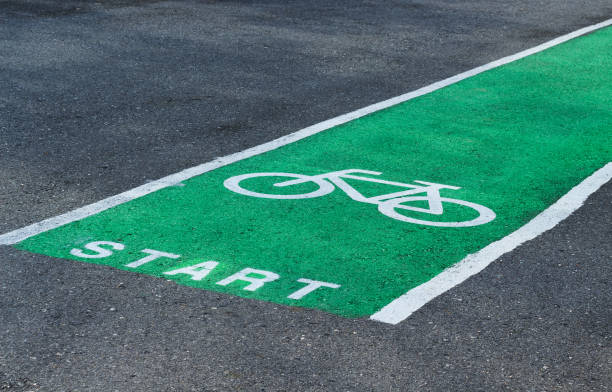 istock Bicycle lanes, designed to make cycling safer. 1214932090