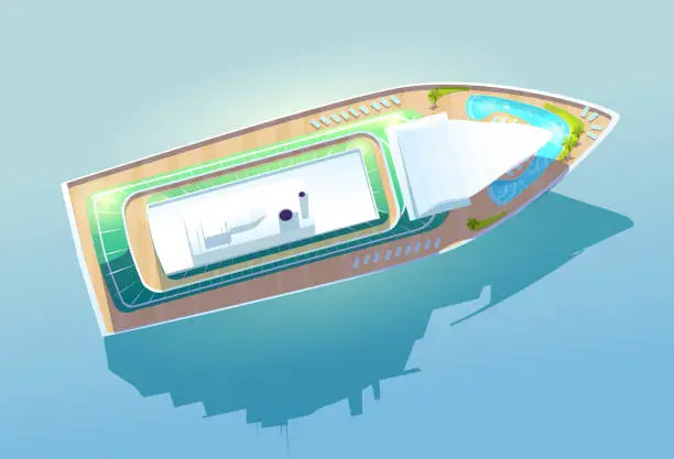 Vector illustration of Luxury cruise liner, passenger ship top view