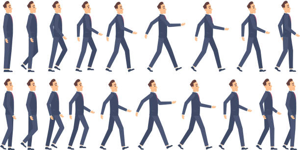 ilustrações de stock, clip art, desenhos animados e ícones de walking animation. business characters 2d animation key frames game cartoon sprite vector mascot - walk cycle