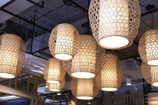 Modern and contemporary bamboo lamp, interior design with bamboo lamp