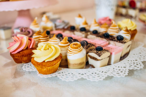 istock Pastel color cakes. Sweet table 1214940770